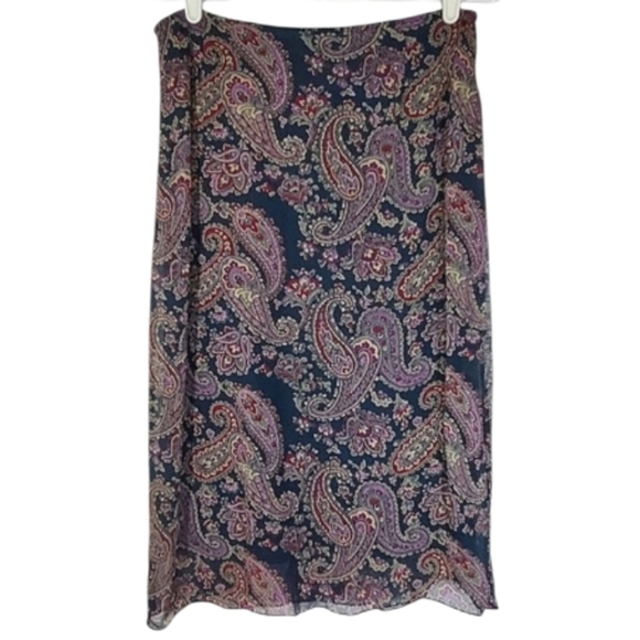 Free People Dresses & Skirts - 1489 * Free People Paisley Print Chiffon Midi Skirt Blue Pink Red Size 7/8